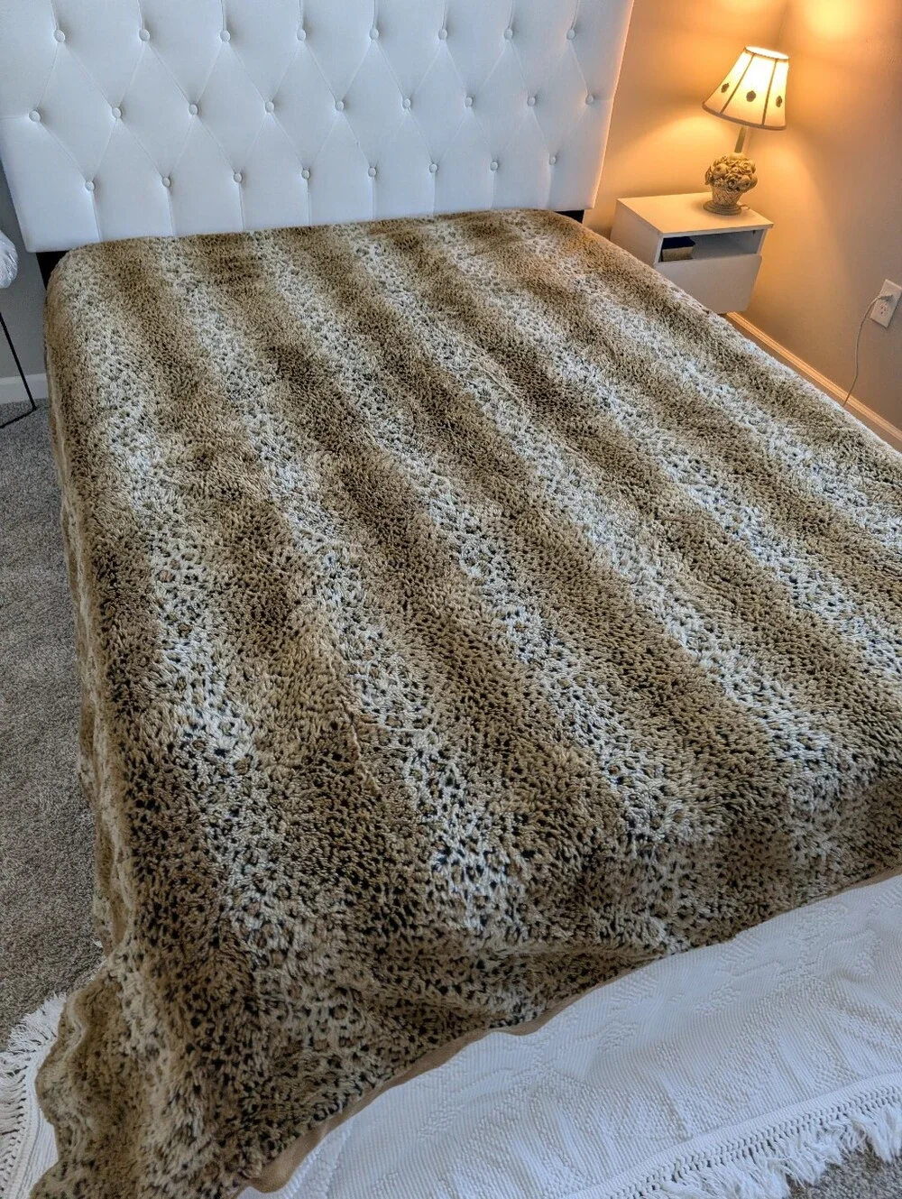 Faux Fur Animal Print Duvet Cover Brown Tan Plush Leopard Style Button Closure